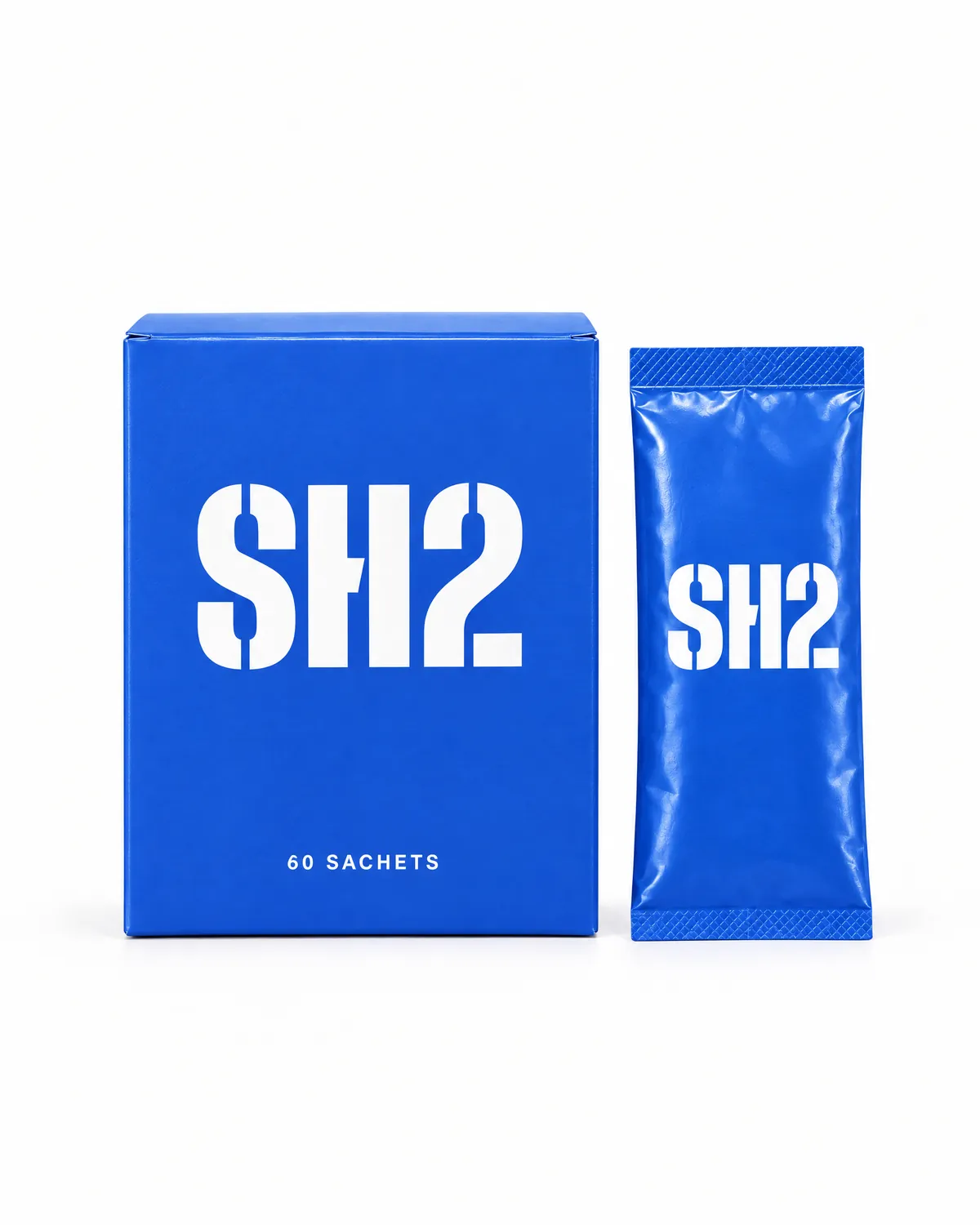 The SH2 box and one sachet on a white background